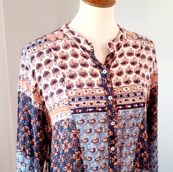 FREE PEOPLE Indian Inspired Print Button Front Top - Picture 2 of 8